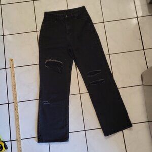 Shein Black Distressed Straight Leg Womens Jeans Size L